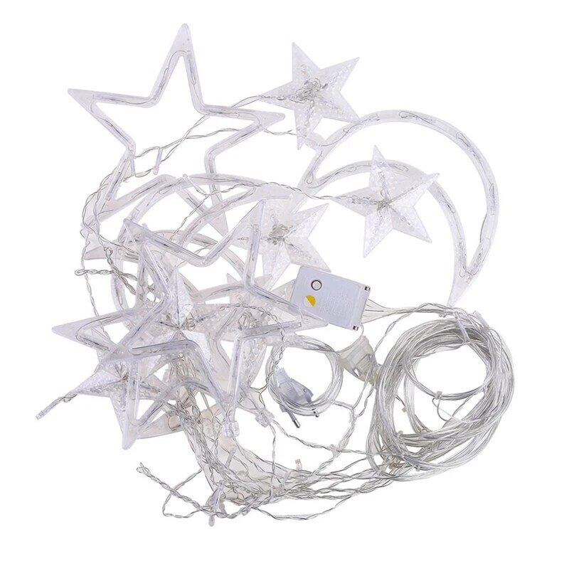 LED-Lichterkette Pentagramm Stern Vorhang Lichter Fee Hochzeit Geburtstag Weihnachten Beleuchtung Innendekoration Licht-EU-Stecker