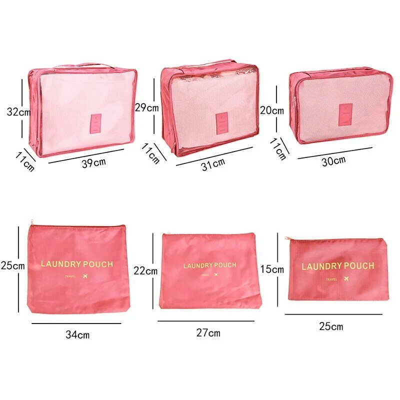 6 teile/satz rosa/blau/grau Reisetasche große Kapazität wasserdichte Gepäck Kleidung Unterwäsche Aufbewahrung tasche Tasche mit Reiß verschluss