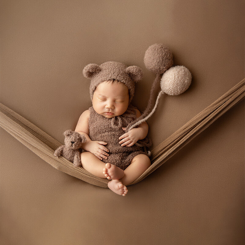 Säuglinge Fotografie Requisiten Kleidung gestrickt Teddybär Outfit Hut Bär Puppe Ballon Baby Fotoshooting Outfits Requisiten Zubehör