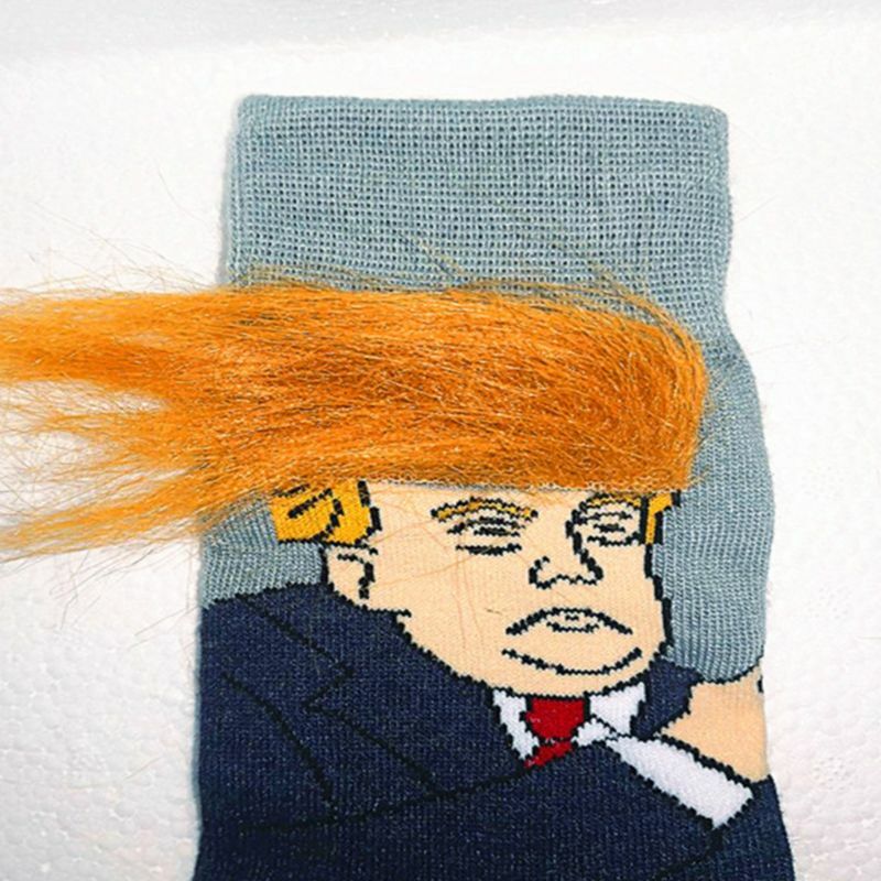 Hommes Femmes Drôle Nouveauté Président Américain Messy Fake Hair Long Crew Chaussettes Inspi