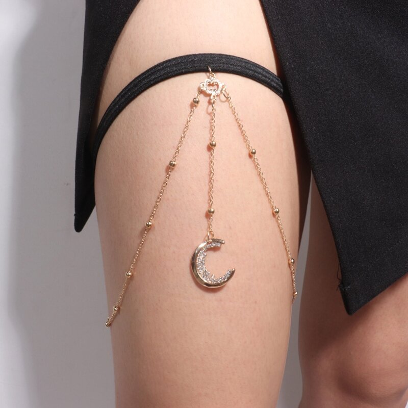 Gotycki łańcuszek na nogę frędzlami kształcie gwiazdy księżycowej i łańcuszkiem na udo Dekoracja imprezowa dla dziewczynki