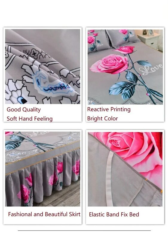 3pcs Set Thickened Sanding Bedspread Wedding Fitted Sheet Cover Soft Non-Slip King Queen Bed Skirt with 2pcs Pillowcase