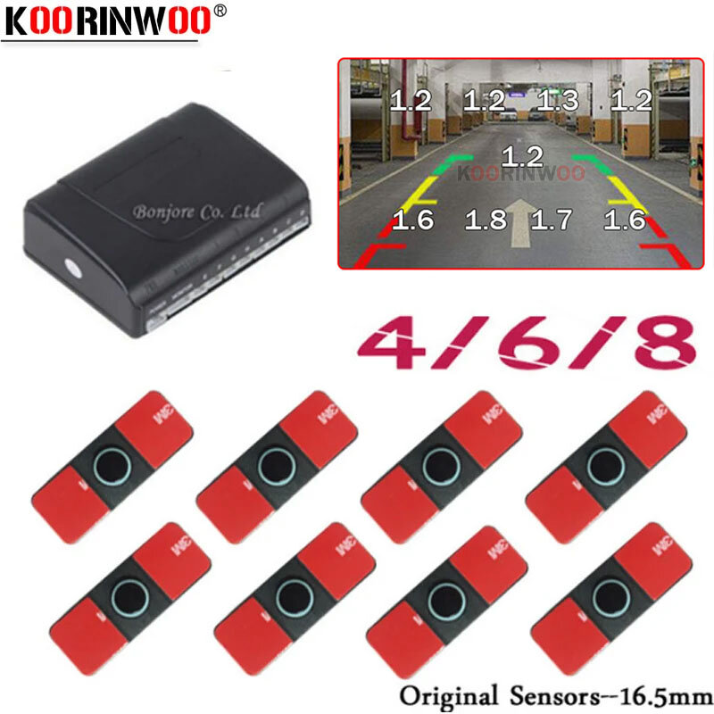 Koorinwoo-sensores electromagnéticos Parktronic para aparcamiento de coche, sistema de vídeo con alarma, zumbador, 8/16,5 radares, 6/4mm