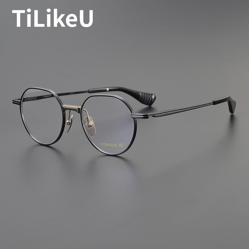 Montura de gafas de titanio para hombres y mujeres, anteojos poligonales Retro, gafas ópticas de lectura para miopía, lentes de montura, diseñador de marca