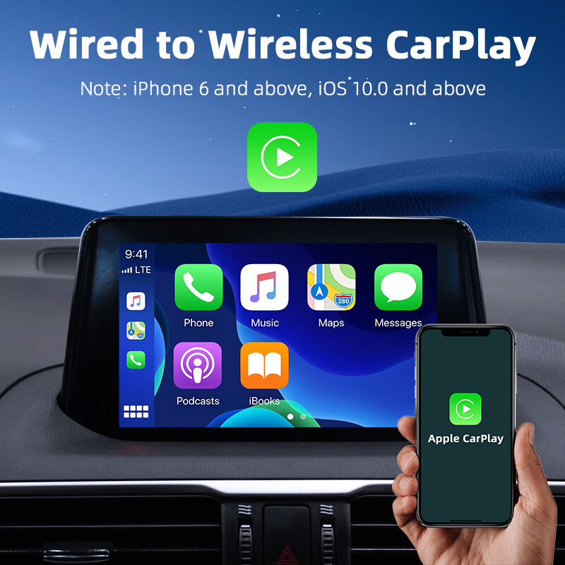 JMCQ-Mini Carplay sem fio e Android Auto, com fio ao adaptador de caixa sem fio, Toyota, Mazda, Nissan, Suzuki, Kia, Ford, Skoda, Hyundai