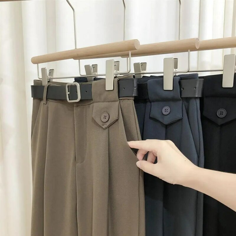 Celana Disesuaikan Wanita Kantor Berlipat Wanita Panjang Pergelangan Kaki Pinggang Tinggi Warna Solid Formal Bisnis Mode Longgar Celana Wawancara