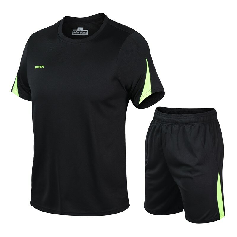 Conjunto de duas peças respirável masculino, camiseta esportiva de lazer, manga curta, corrida, ioga, secagem rápida, verão