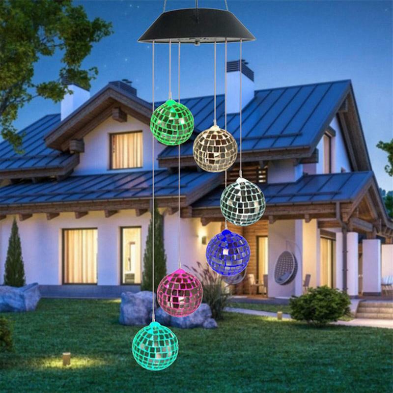Color Changing Solar Wind Chime, Disco Ball Lamp, impermeável Solar Powered, pendurado luz para fora