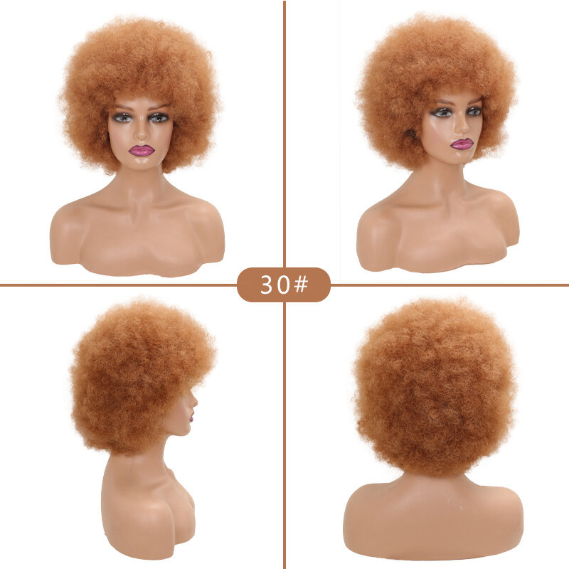 Wig keriting Afro dengan poni halus Afrika Wig Cosplay sintetis lembut rambut pendek alami Wig keriting keriting Afro untuk wanita hitam merah