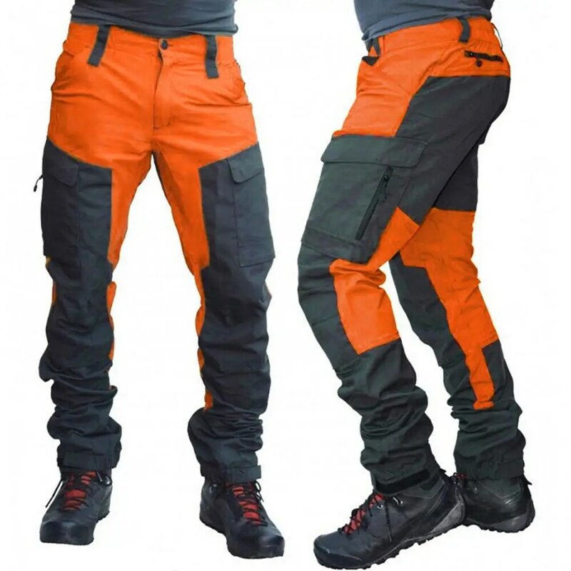 Men Cargo Pants Color Block Nylon Hiking Trekking Army Tactical Joggers Pants Outdoor Wear-resistant Multi Pockets Sport Trouser