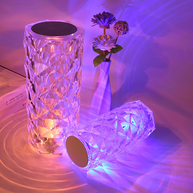 Tiktok ไฟกลางคืนรูปดอกกุหลาบความคิดสร้างสรรค์ INS แสงไฟโรแมนติกโคมไฟคริสตัลแบบมินิมอลโคมไฟ RGB 16สี