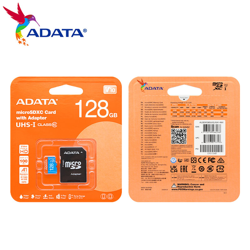 ADATA-tarjeta de memoria MicroSDXC A1, 64GB, 128GB, 256GB, 32GB, V10, U1, Microsd, tarjeta Flash TF para teléfono de hasta 100 Mb/s