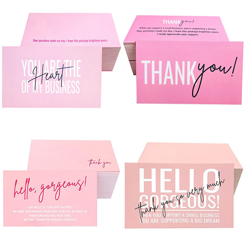 Tarjetas de agradecimiento para clientes y clientes, tarjetas de agradecimiento de negocios, color rosa, paquete en línea, bolsas de correo