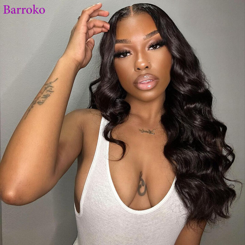 Barroko Body Wave 13x6 Lace Frontal Wig 1b Purple Highlight Colored 34 Inch Remy Human Hair Wig Brazilian Pre Plucked For Women