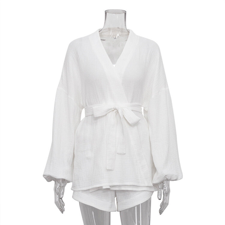INS Style 2024 Summer White Lace Up Design Sense Top Casual pantaloncini larghi a vita alta Set a due pezzi