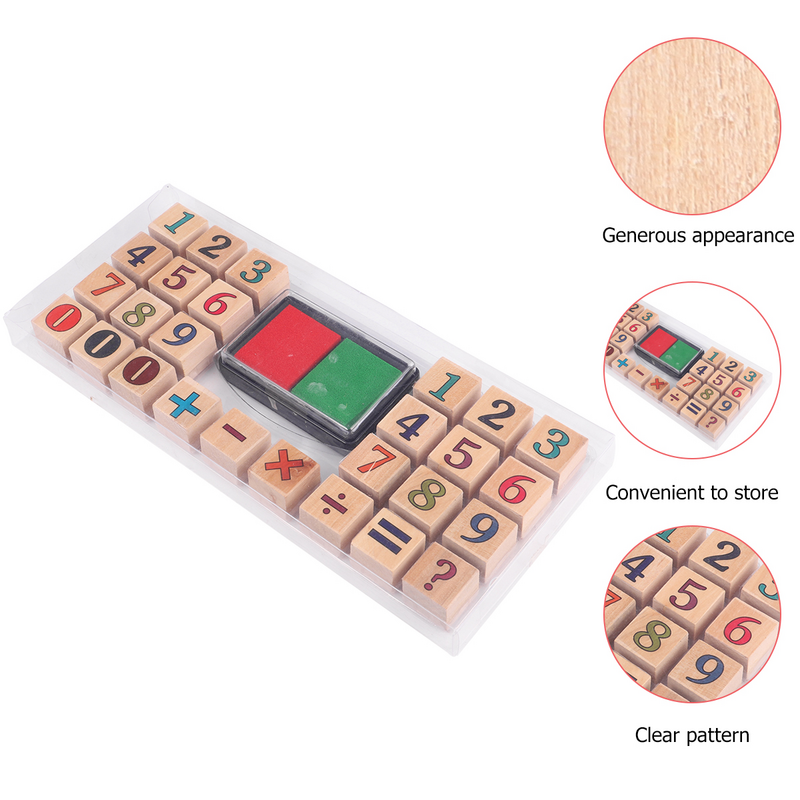Wooden Numbers Stamp Set for Kids and Teachers Mathematical Symbol Stamp Edicationl Stampers Toys Toddler Kids Math Toys(Random