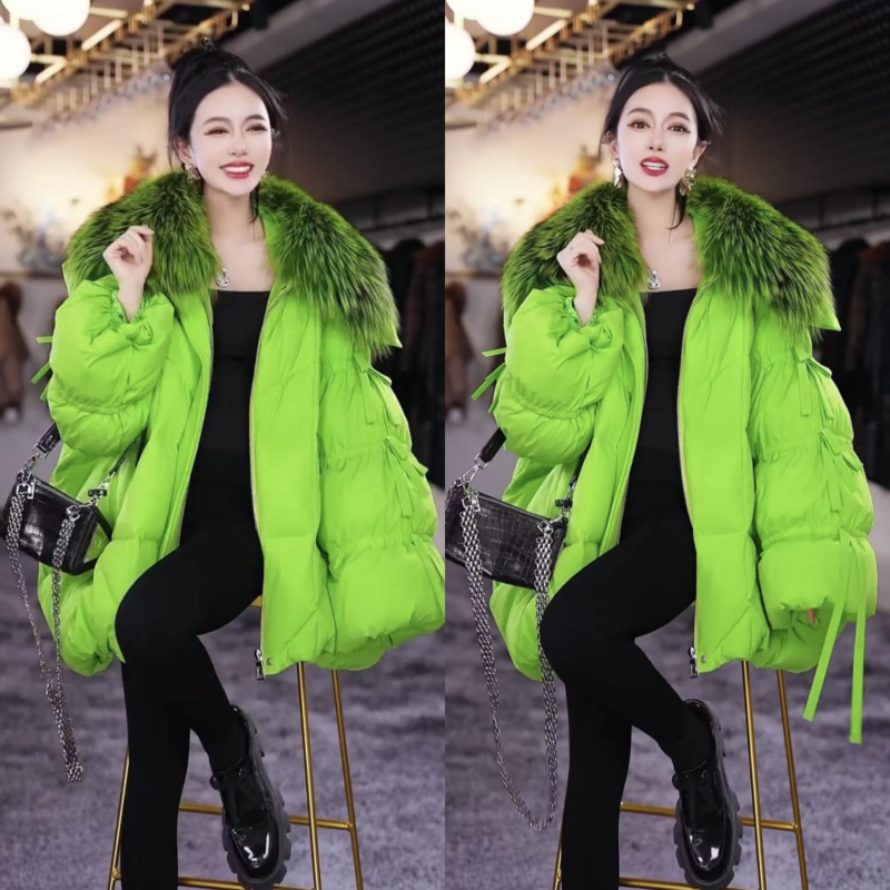 2023 Winter New Fashion Comfortable Warm Design Fan Loose Thick down Women's Overcoat Long Sleeve Solid Color Zipper Coats