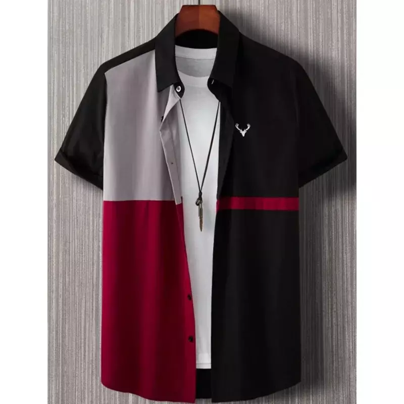 Camisa con estampado 3D a cuadros para hombre y mujer, camisa informal de manga corta con solapa de botones, ropa de calle de gran tamaño, Unisex