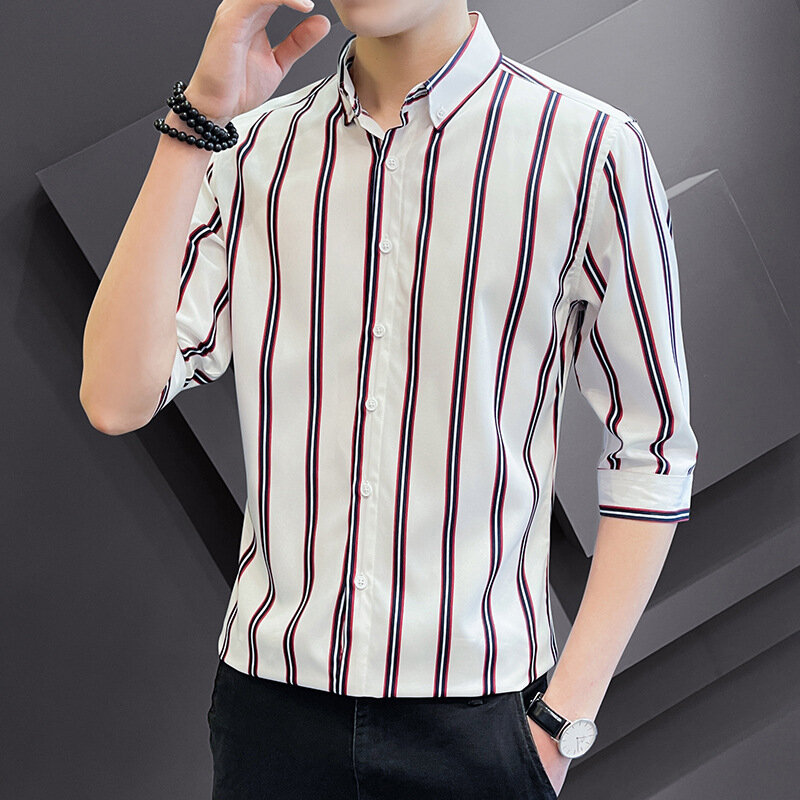 Sommer Herren Kurzarm vertikales Streifen hemd übergroße Business Slim Casual Top Mode vielseitige Flip Kragen Workwear Shirt