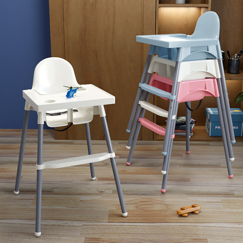 Krzesełko dla dziecka w jednolitym kolorze, krzesło do jadalni, regulowana wysokość, fotelik do karmienia, podnóżek, płytki talerz i pas bezpieczeństwa