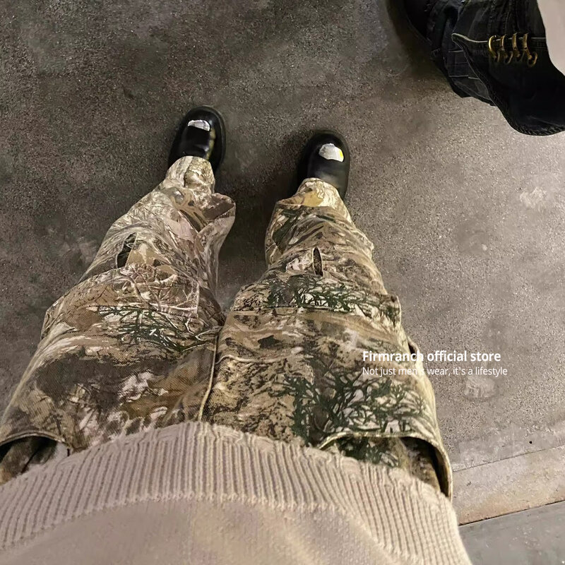 Firmranch New 2024 American Fashion Jungle Camouflage Cargo Pants For Men Women Loose Wide Leg Multi-pockets Casual Trousers