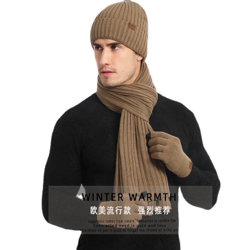 ฤดูใบไม้ร่วงและฤดูหนาวใหม่ถักหมวกสูทผู้ชายและ Women ฤดูหนาวถุงมือผ้าพันคอหมวก3ชิ้นชุด
