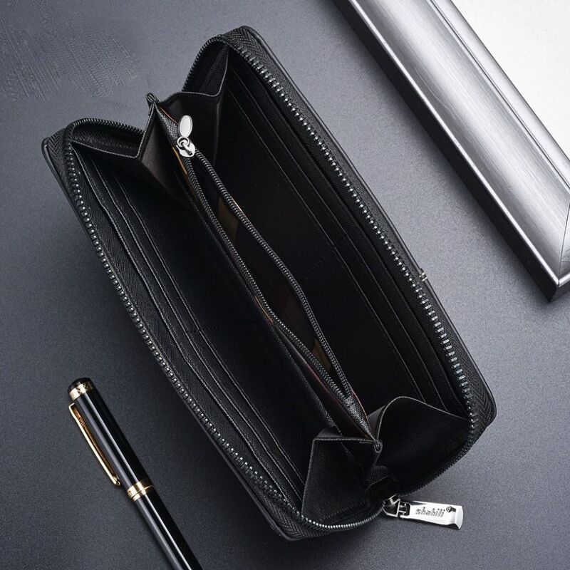 PU Leather Long Wallet New Large Capacity Zipper Card Bag Money Bag Men