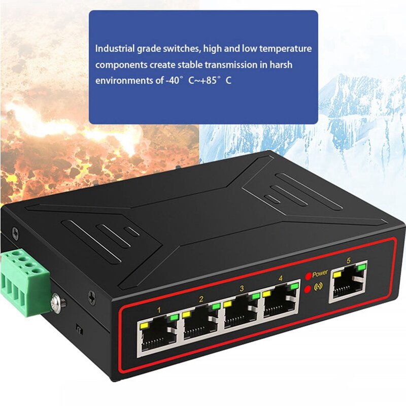 Plug And Play 5 portów 100M przemysłowy przełącznik sieciowy RJ45 Hub Splitter Internet RJ45 przełącznik