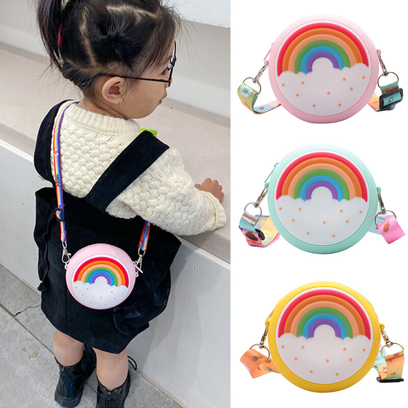 Bolso cruzado redondo de Donut para niños y niñas, bandolera de hombro con correa ajustable, bolsa de viaje con estampado de arcoíris, 2023