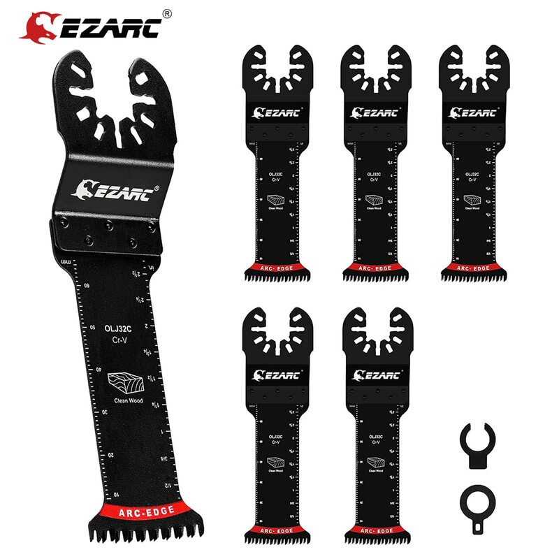Ezarc-日本の鋸歯状の振動鋸刃、非常に長いリーチ、アークエッジ、crvマルチツールブレード、木材とプラスチック用のクリーンアップカット、5個