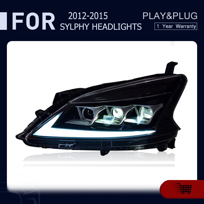 แต่งรถสำหรับ2012-2015 Nissan Sylphy ไฟหน้า LED ไฟฉายคาดศีรษะ DRL โปรเจคเตอร์สัญญาณเลนส์ยานยนต์