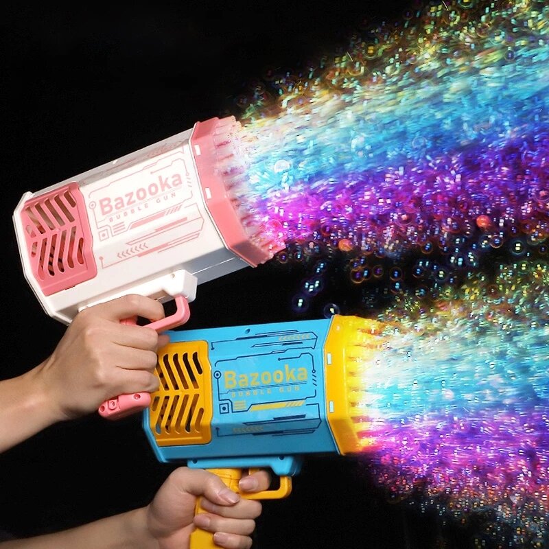 Bubble Gun Rocket 69 Holes Soap Bubbles Machine Gun Shape Automatic Blower With Light Toys For Kids Outdoor Children Day Gifts