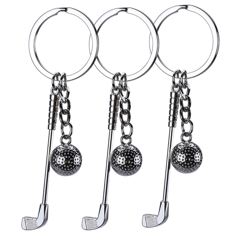 Cincin kunci bola klub Golf perak untuk tas, Dekorasi liontin dompet, kerajinan gantungan kunci ponsel mobil, hadiah cantik, 1Set