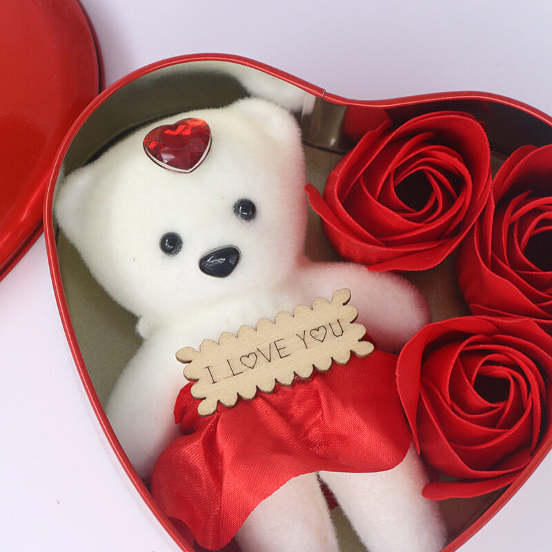 バレンタインデーの石鹸バラの花、クマのギフトボックス、ロマンチックな母の日ギフト、結婚式の誕生日、部屋の装飾、パーティー用品