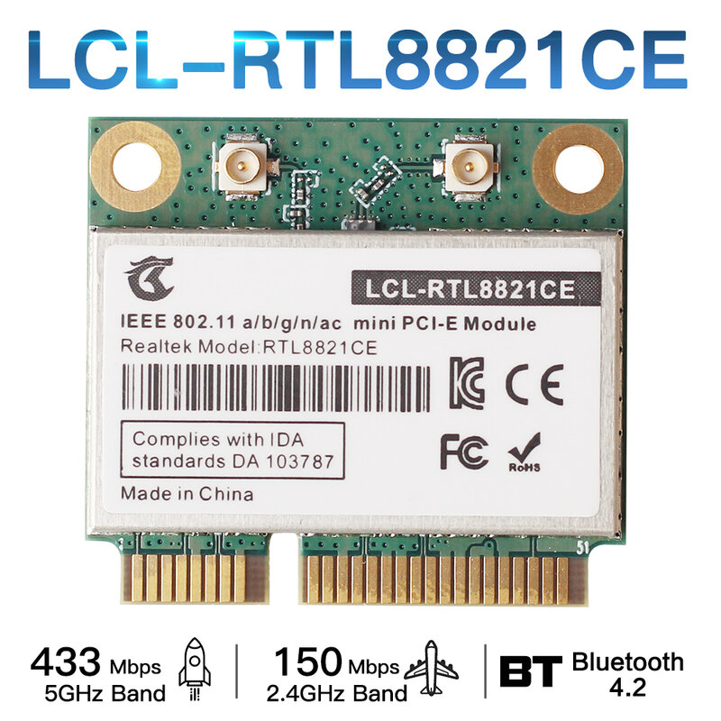 RTL8821CE 433Mbps Wi-Fi + BT4.2 802.11AC 듀얼 밴드 2.4G/5GHz 미니 PCIe WiFi 카드 무선 네트워크 카드 지원 노트북/PC Win10/11
