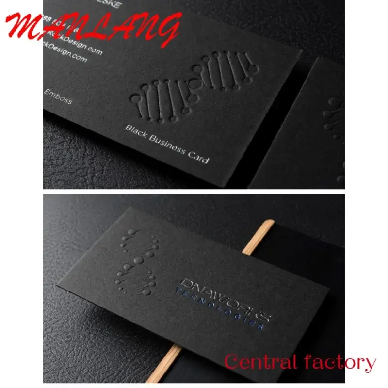 Custom  custom luxury biodegradable black white thick natural paper name card printing 3d embossed logo debossed business card