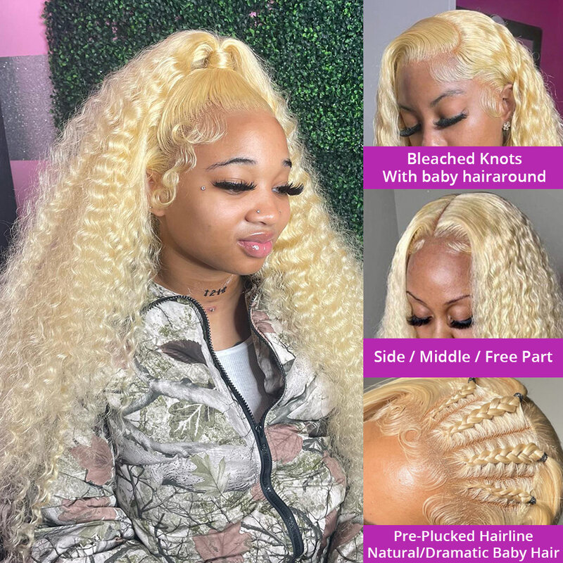 613 Blonde 13x4 Lace Front Curly Wigs 200 Density Guleless Wigs on Sale 13x6 HD Lace Front Human Hair Deep Wave Wig for Choice