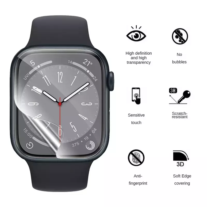 Película protectora para Apple Watch Ultra 2, Protector de cristal de pantalla HD de 49mm, 9, 8, 7, 45mm, 41mm, carcasa suave para iWatch 6, 5, 4, SE2, 44mm, 42mm, 40mm