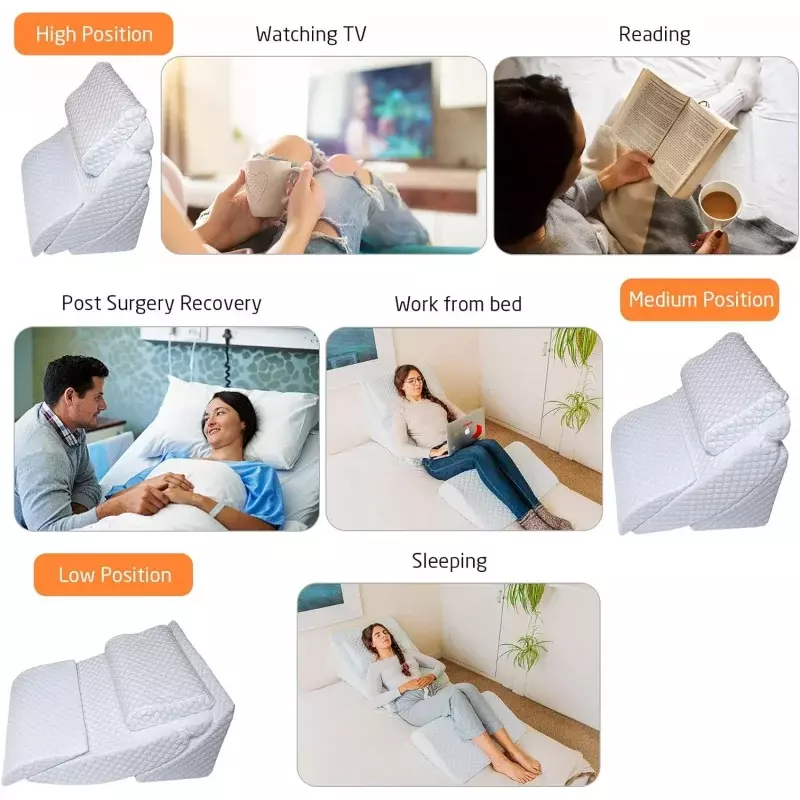 Juego de almohada ortopédica ajustable para cama, soporte de lectura y espalda para dormir, espuma viscoelástica inferior, Kn