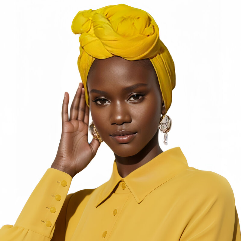 Diadema africana para mujer, Hijab elástico para dormir, bufanda de jersey de Color sólido, turbante musulmán, cobertura completa para el cabello