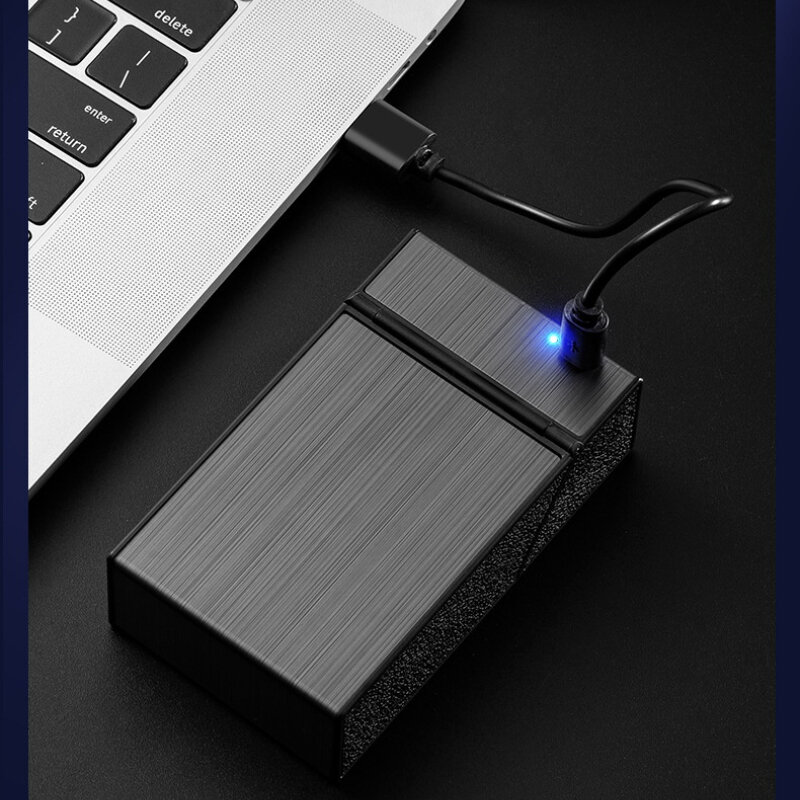 Caja de mechero recargable por USB para hombres, accesorios para fumar, portátil, a prueba de viento, envío gratis, regalos, 20