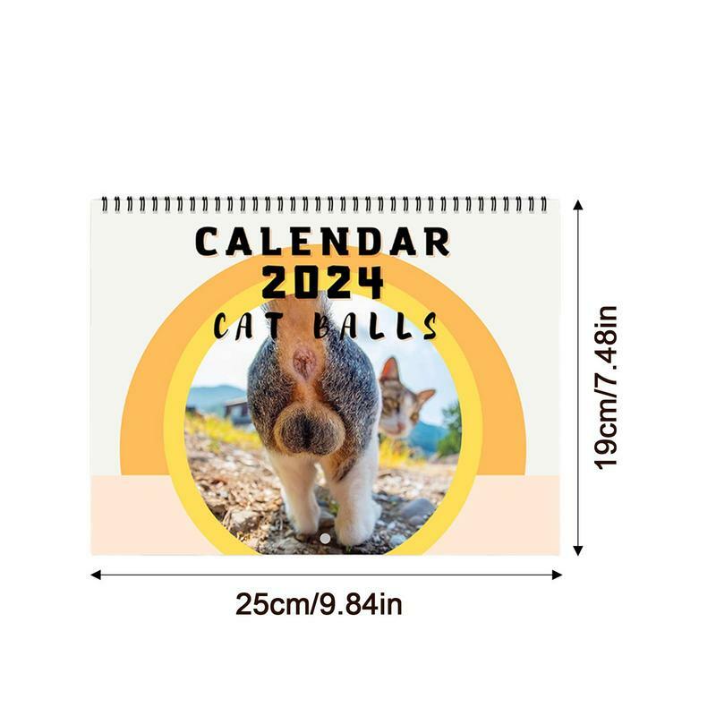 Calendário gatinho bonito com Big Cat Buttholes, Calendário de parede mensal, Calendário gato bonito para pequena mesa, 2024