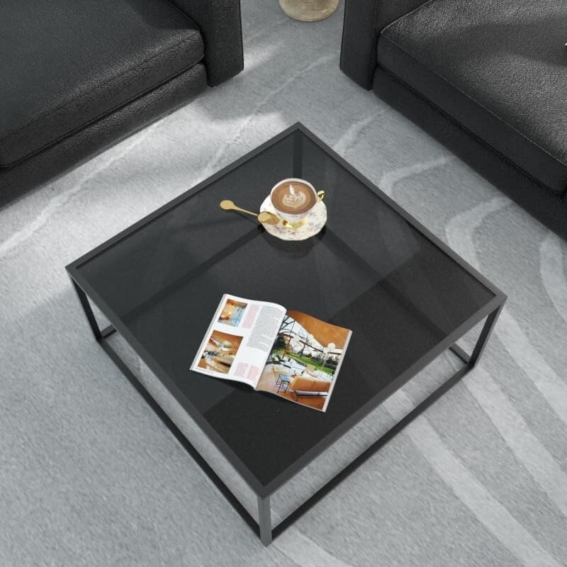 Meja kopi kaca, meja kopi kecil Modern kotak sederhana untuk ruang tamu 26.7x26.7x15.7 inci