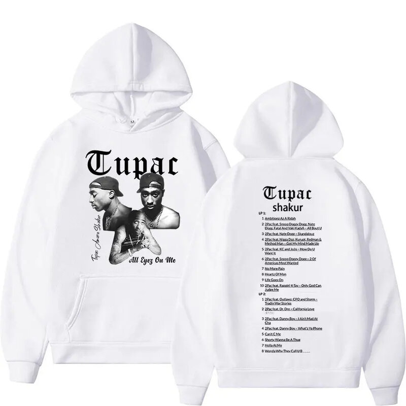 Hip Hop pria Hoodie Pullover ukuran besar atasan Hoodie hitam Pria Wanita Sweatshirt Retro Rapper Tupac 2pac Hoodie