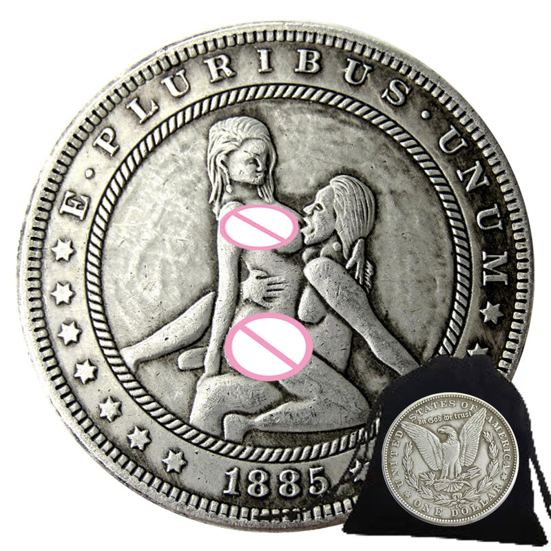 เหรียญ I Kiss สุดหรูสำหรับเด็กผู้หญิงโรแมนติกรักเหรียญหนึ่งดอลลาร์เหรียญศิลปะตลกกระเป๋าไนท์คลับเหรียญที่ระลึกโชคดี + ถุงซานตา
