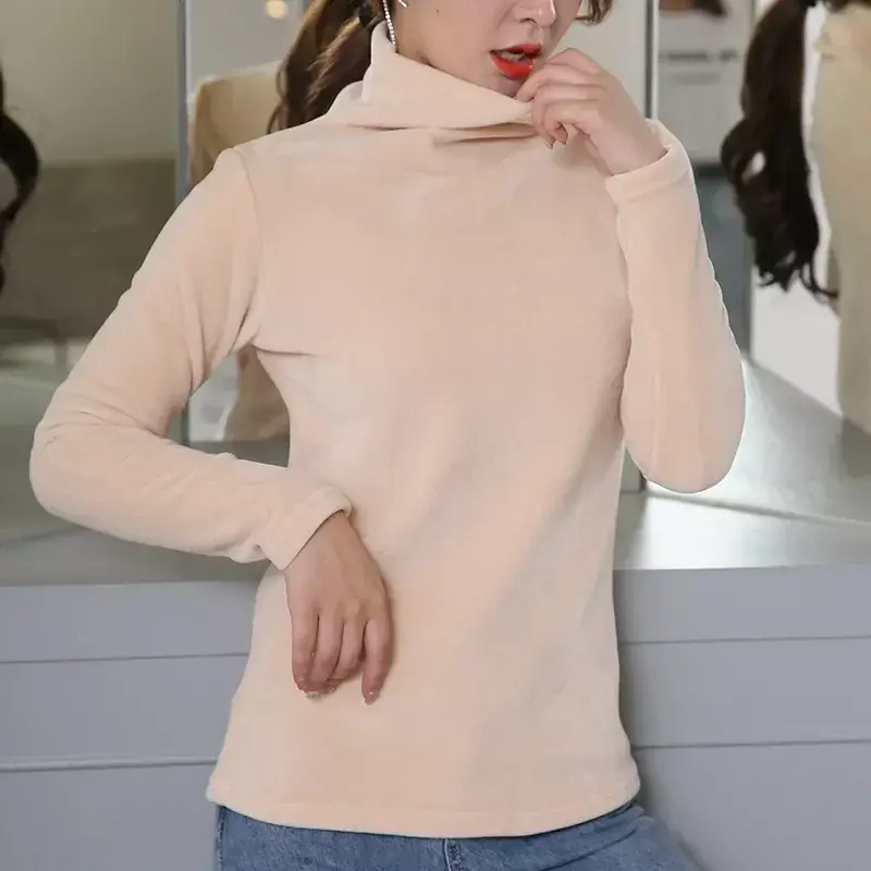 Base Velour Half Women addensare Slim Long Fall Pullover Tees t-shirt in velluto Casual Winter Sleeve Soft top Basic Warm dolcevita