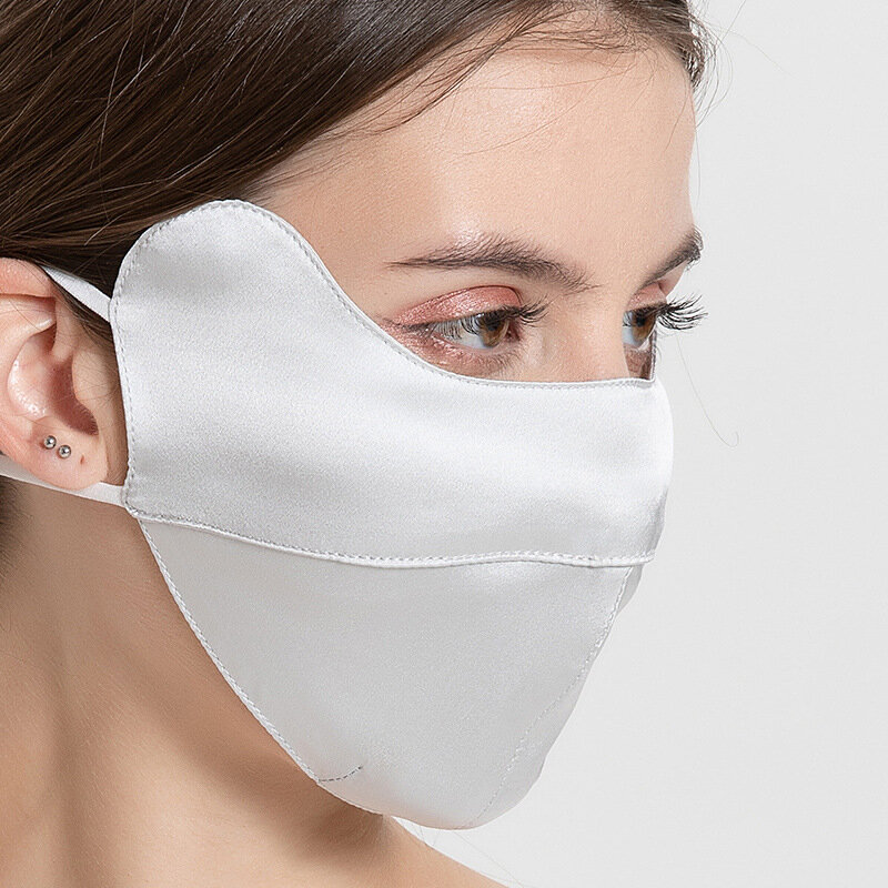Birdtree-女性用の通気性のあるフェイスマスク,本物のシルク,調節可能なイヤーハンガー付きの大きな日焼け止めマスク,a43856qm