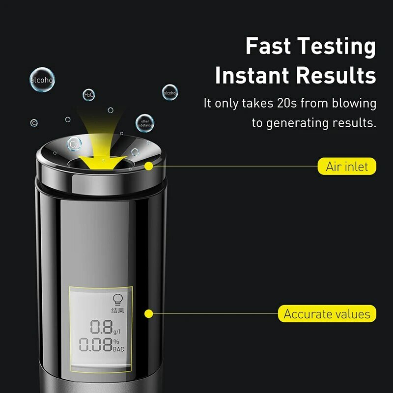Baseus 휴대용 비접촉 알코올 테스터, LED 스크린 디스플레이, 음주 측정기, 충전식 자동 호흡 알코올 테스트 도구