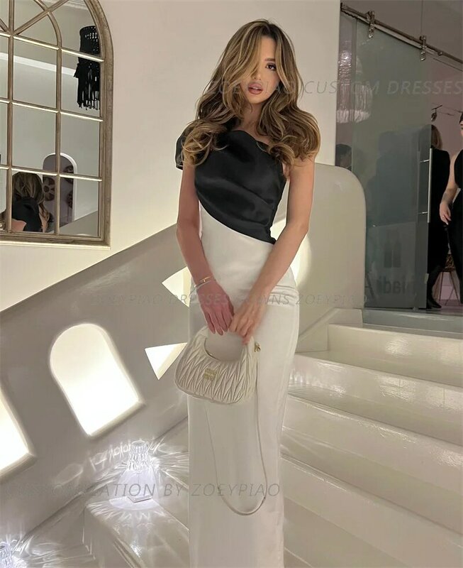 Black/White Long Evening Dress Sleeveless Prom Gown for Wedding One Shoulder Club Cocktail Robe Formal Night Party Dresses