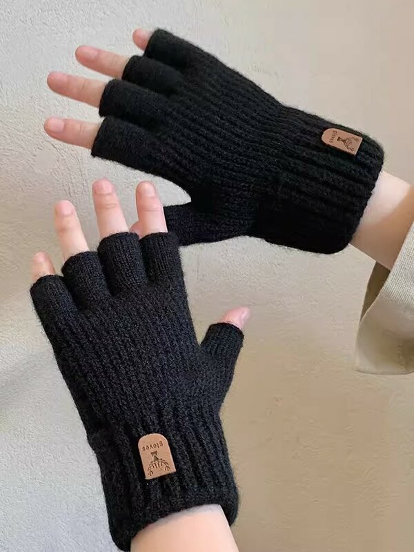 Men's Gloves Winter Warm Touchscreen Warm Fingerless Thickened Wool Jacquard Knitting Business Phone Game Male Cycling Gloves